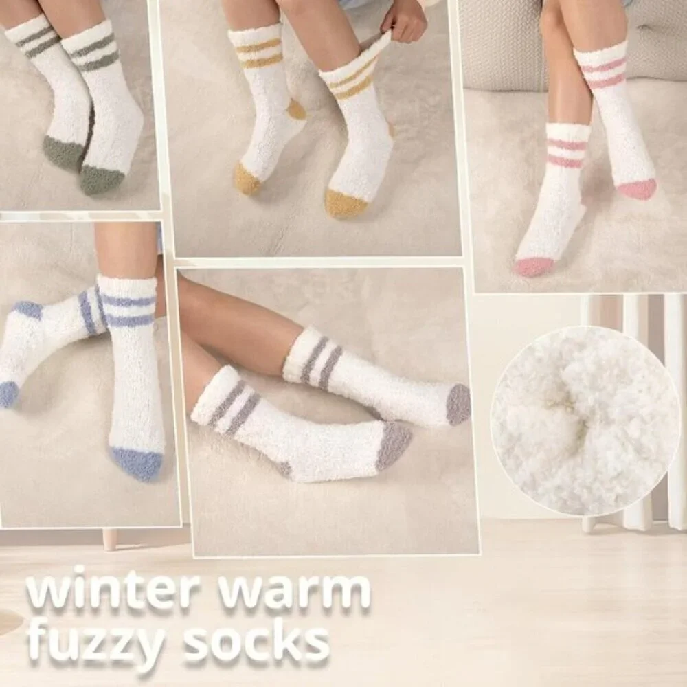 COOVAN Womens Fuzzy Slipper Socks 5-Pairs Winter Plush Cozy Soft Size 6-10